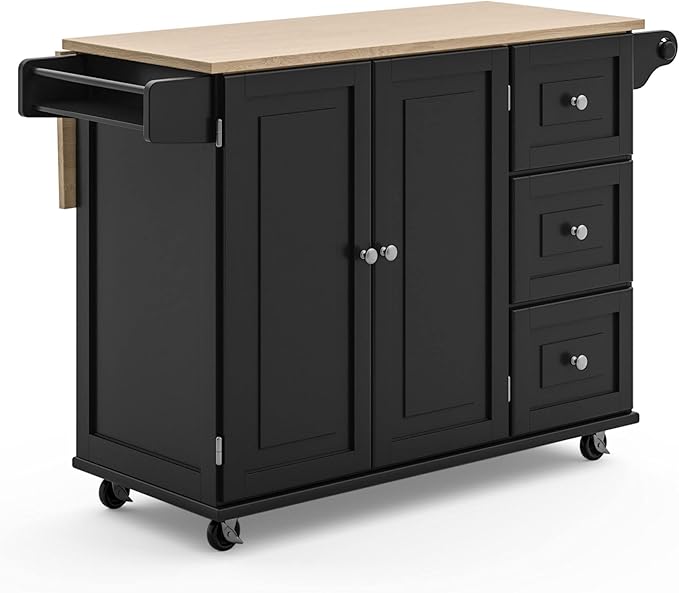 Madison Off-White Mobile Kitchen Island Cart with Wood Drop Leaf Breakfast Bar