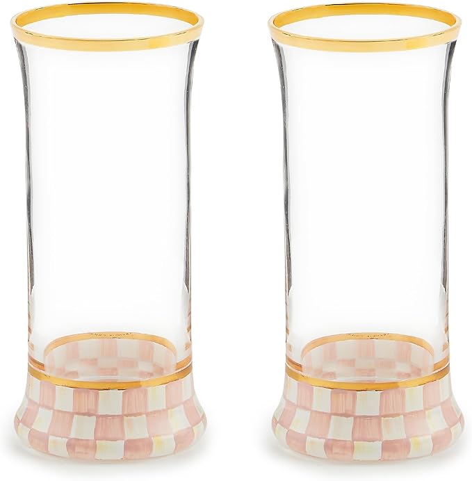 Highball Glasses, Tall Drinking Glasses with Gold Rims, 15 Ounces