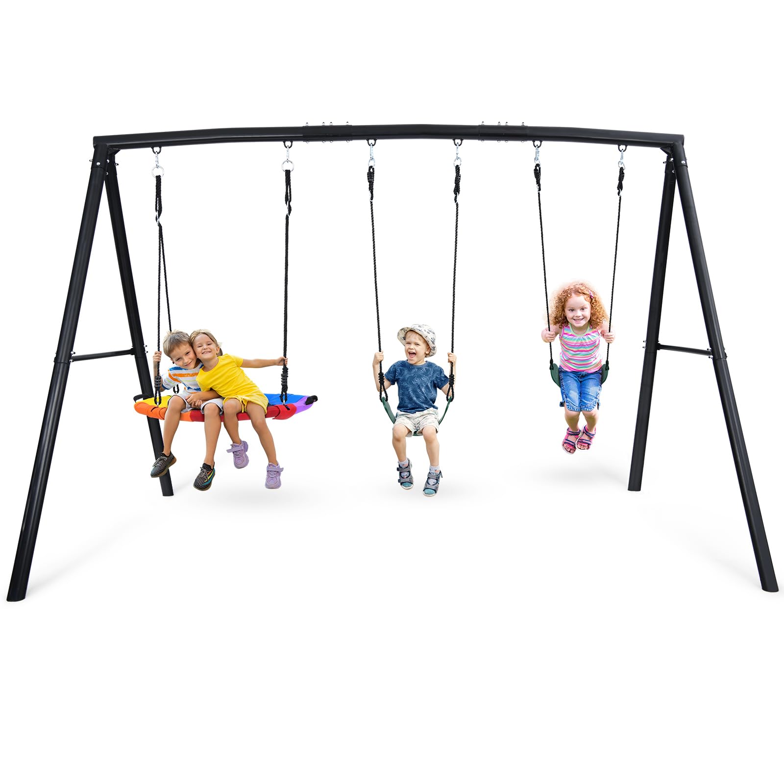 500lb Heavy Duty Metal Swing Sets for Backyard with Saucer Swing