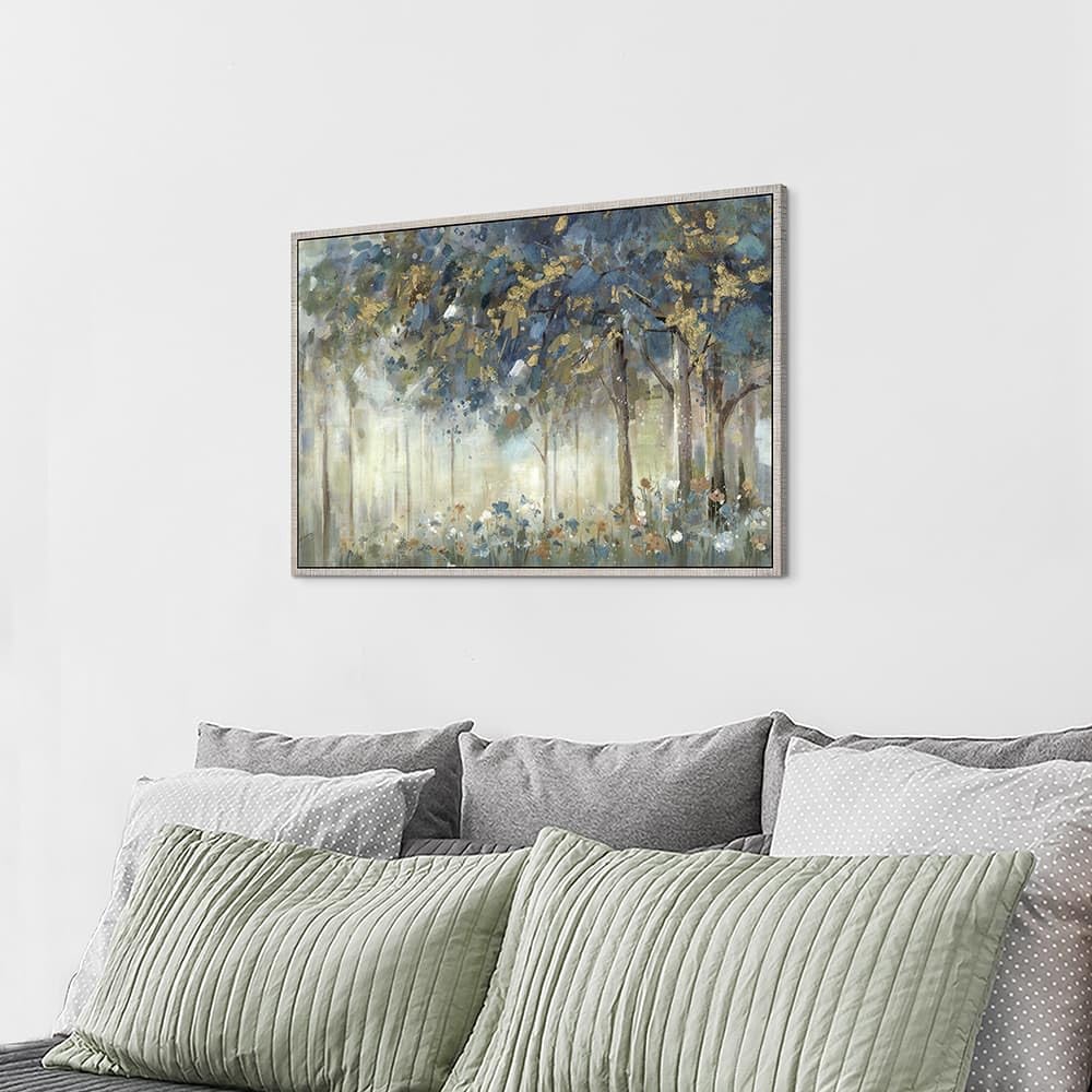 Tree Framed Wall Art Canvas: Landscape Painting Nature Picture Hand Painted Forest