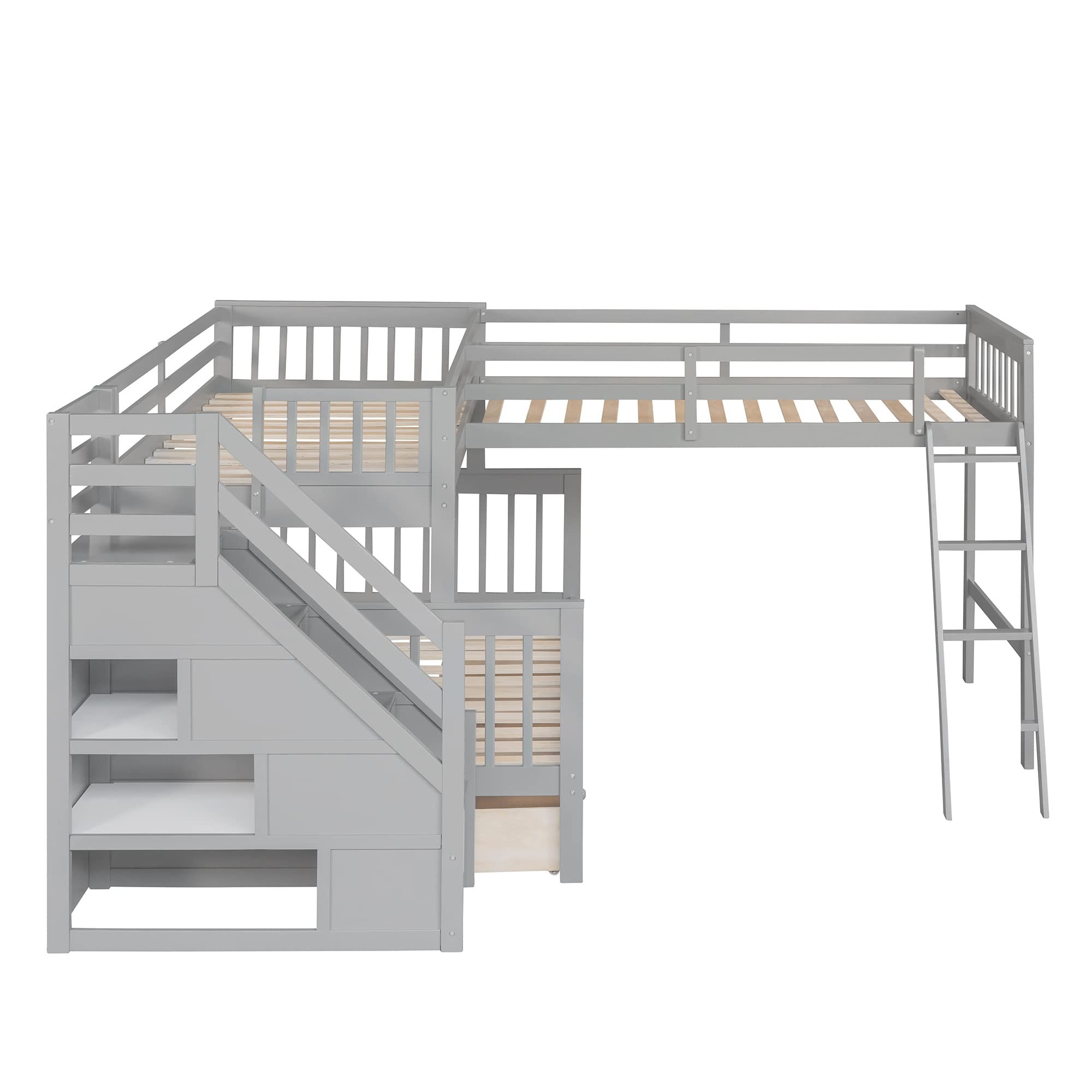 Twin Over Full L-Shaped Triple Bunk Bed for Kids