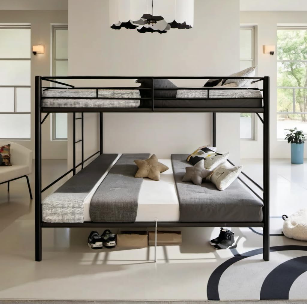 Bunk Bed King Over King, Heavy Duty Metal Bunk Bed Frame for Adults, Bunkbeds
