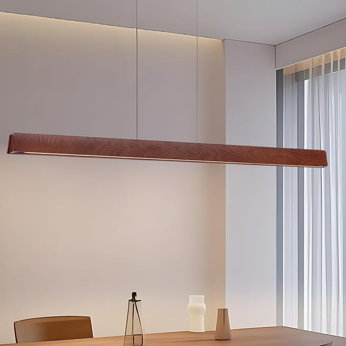 43.3in Wood Kitchen Island Light, Rustic Linear Chandelier, Farmhouse Pendant Lights