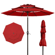 9FT 3 Tiers Patio Umbrella,Outdoor Table Market Umbrella with 8 Fiberglass Ribs for Pool