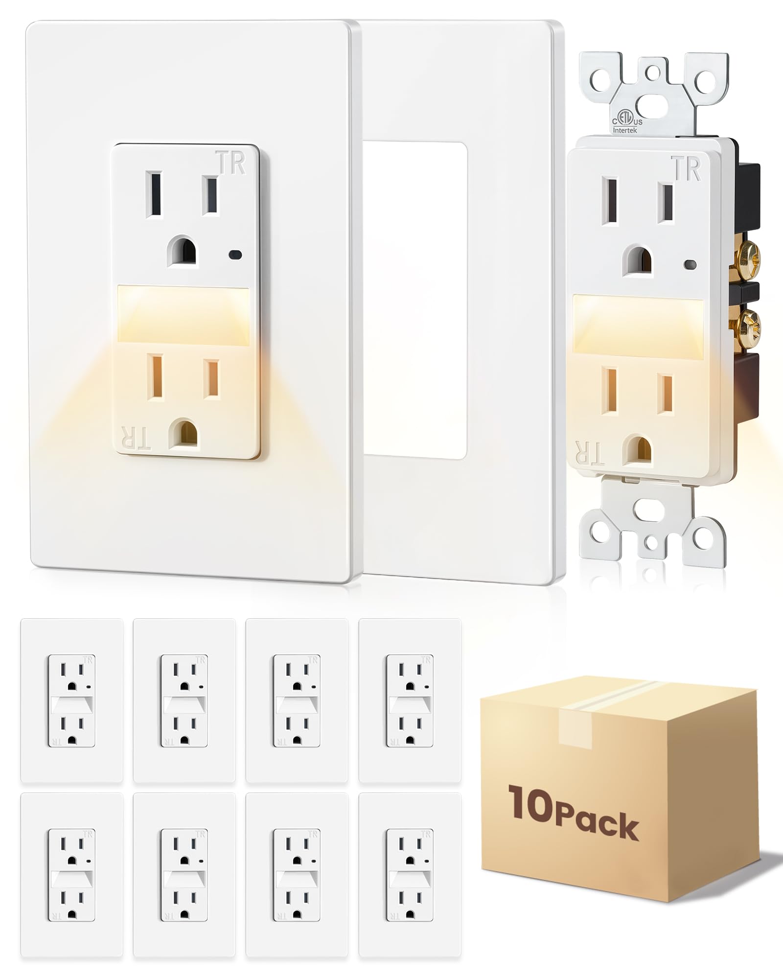 Outlet with Nightlight, Dusk to Dawn Guide Light, Electrical Receptacle with LED