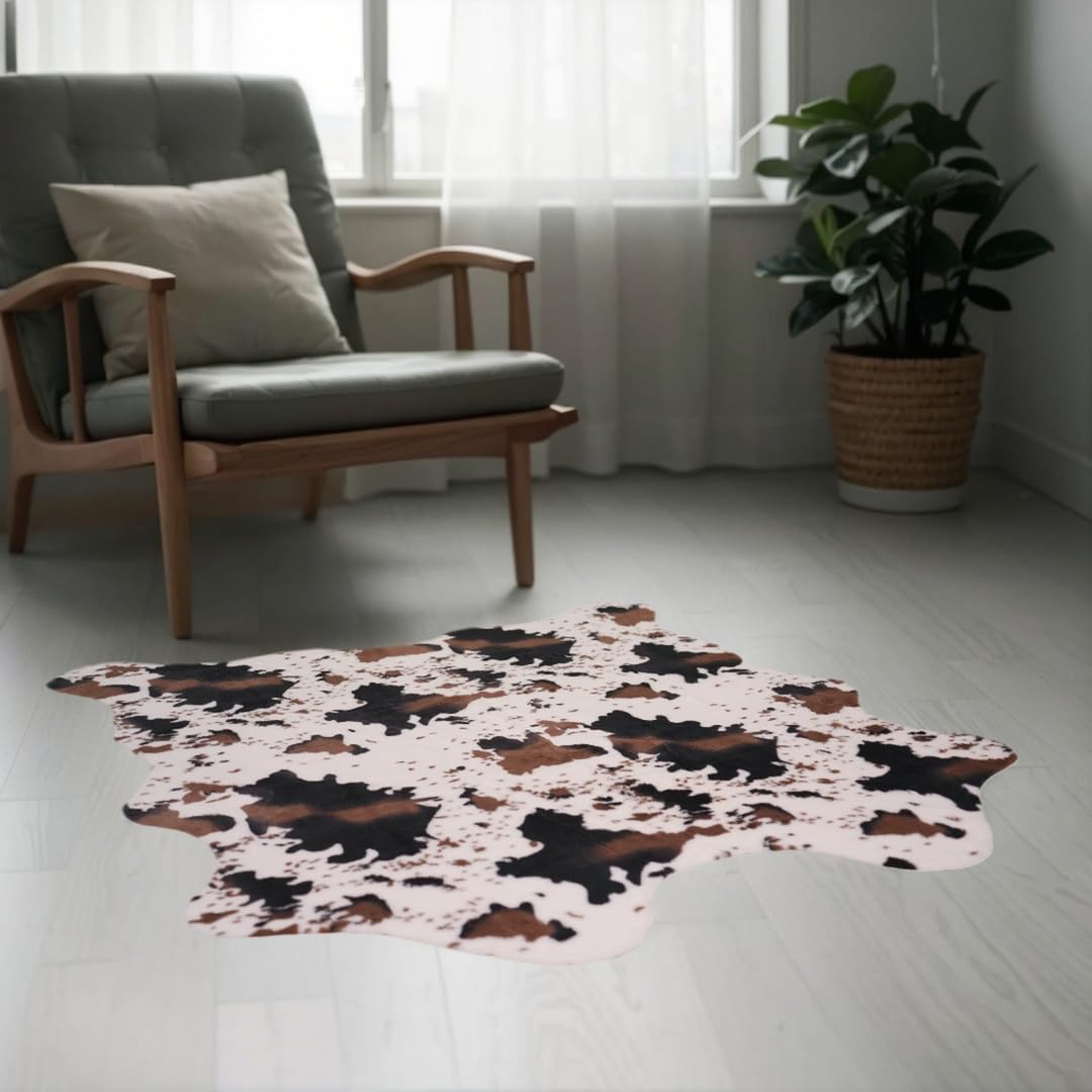 Cow Print Rug - Western Faux Cowhide Rugs Soft Faux Fur Rug for Living Room