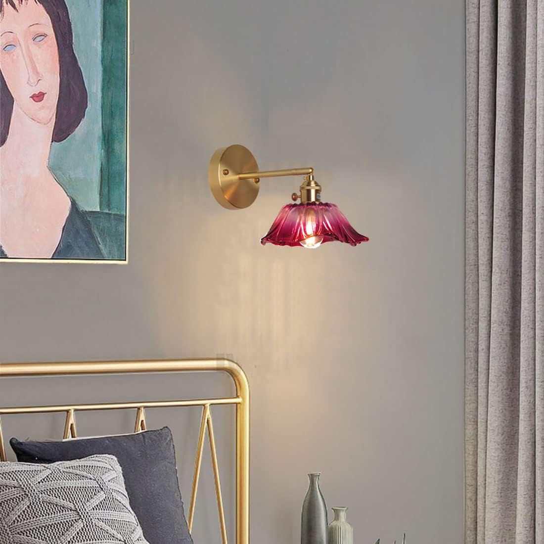 Wlmehujj Wall Lights with Switch, Glass Shade Vintage Modern Adjustable Arm Wall Sconces Lighting E27 Single Head Industrial Brass Wall Lamps for Bedroom Living Room Hallway Loft Study (Style B)