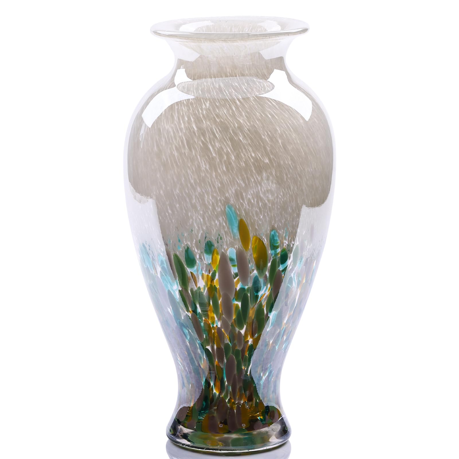 Green Glass Vase, Colorful Opaque Glass Vase, Unique Design Wide Mouth