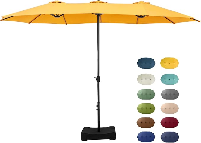 15 ft Rectangle Patio Umbrella with Base Included, Double-Sided Table Umbrella with Crank