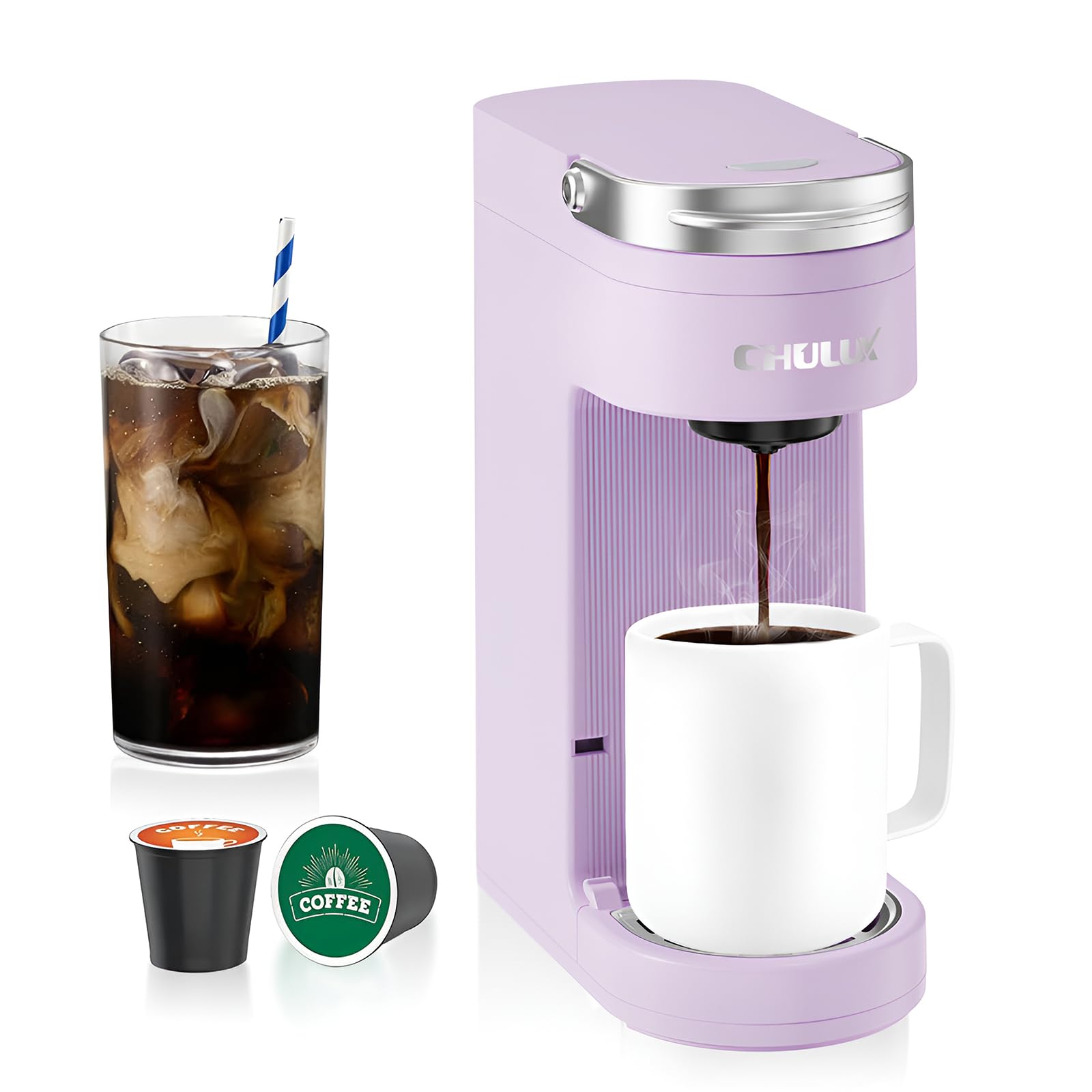 Slim Single Serve Coffee Maker for K Pods, One Cup Coffee Maker Fits 7.3" Travel