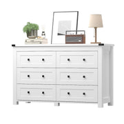 White Dresser for Bedroom, 6 Drawer Wood Chest of Drawers
