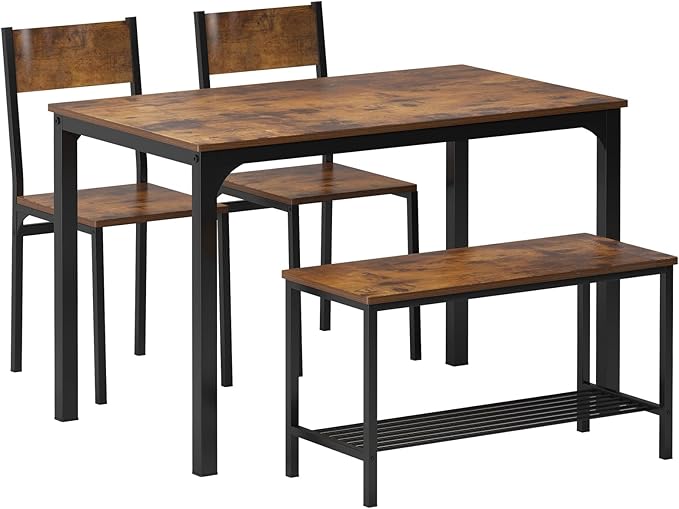 Dining Table Set for 4, 43.3 inch Kitchen Table Set with Chairs and Bench