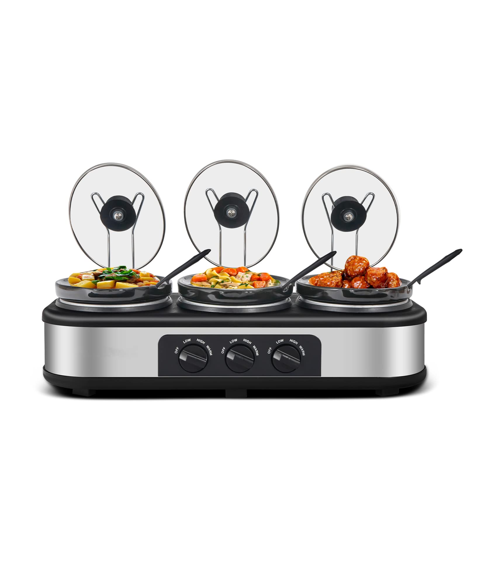 Triple Slow Cooker with Lid Rests, Breakfast Buffet Servers and Warmers with 3 X 1.5Qt