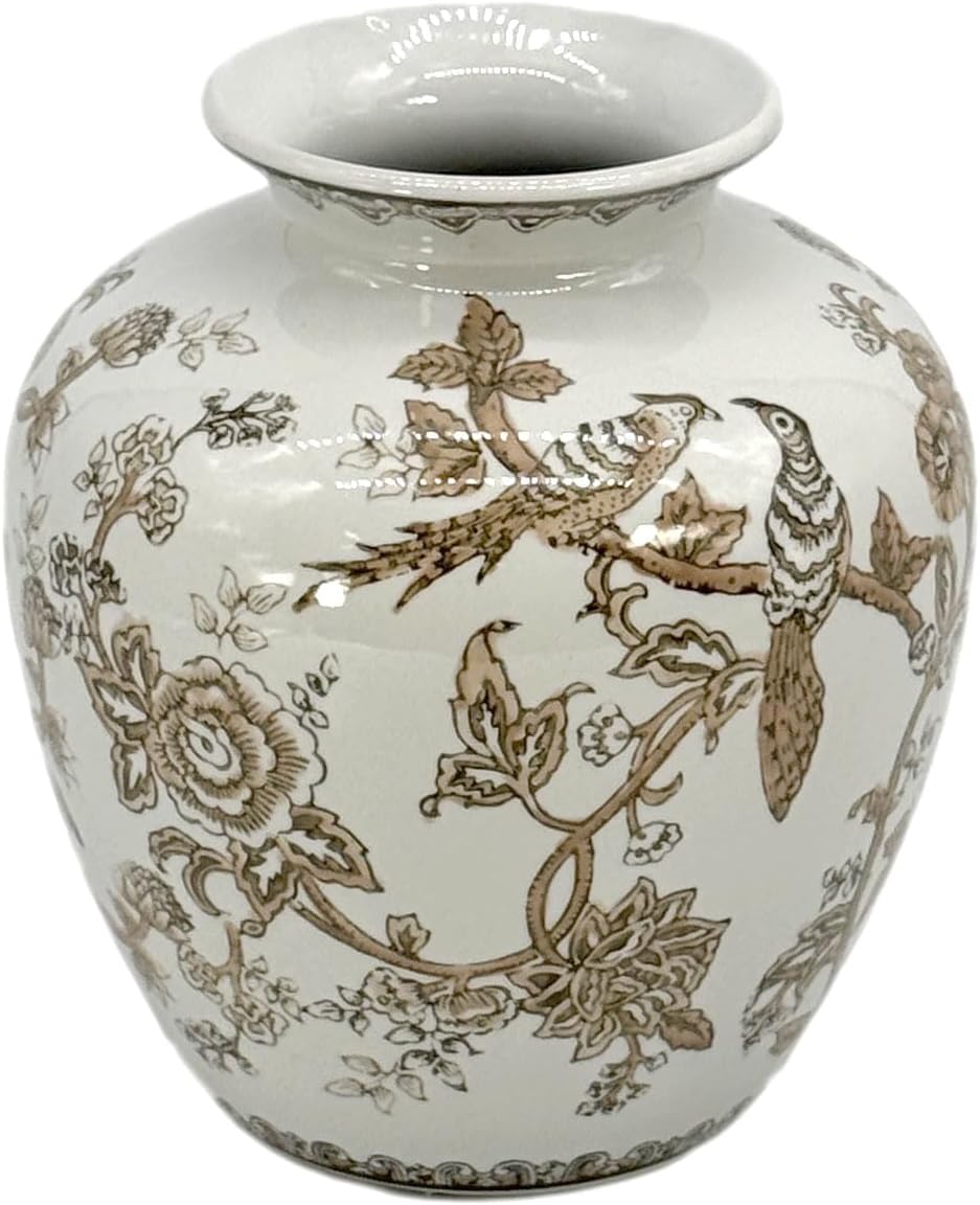 10" Ceramic Brown Chinoiserie Vase - Classic Chinese Style Porcelain for Home Decor