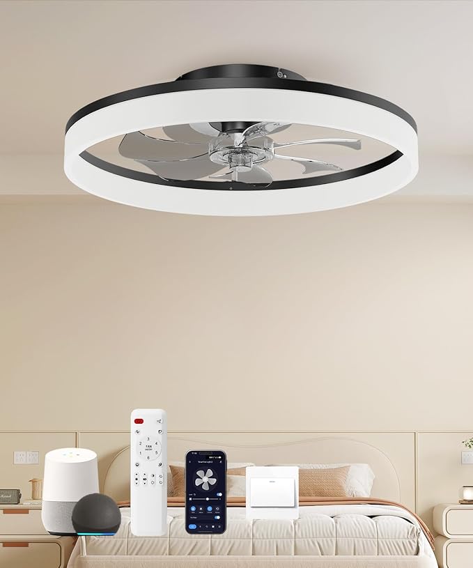 Ceiling Fans with Lights and Remote, 20" Modern Low Profile Ceiling Fan with Light