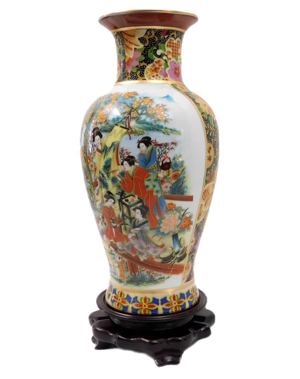 Vase with Peacock and Geisha Design 12" H