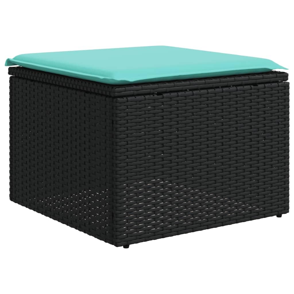 Patio Sofa Set with Cushions - 9 Piece Black Poly Rattan Outdoor Furniture