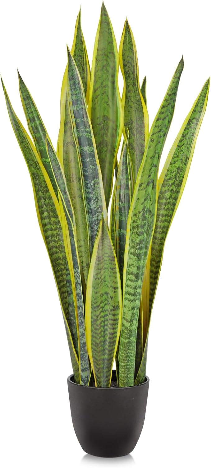 2 Set Artificial Snake Plant Potted, 28 Inch Faux Sansevieria Trifasciata Plants Large Tall