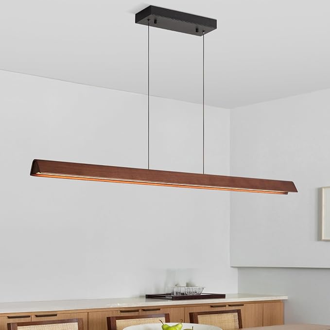 43.3in Wood Kitchen Island Light, Rustic Linear Chandelier, Farmhouse Pendant Lights