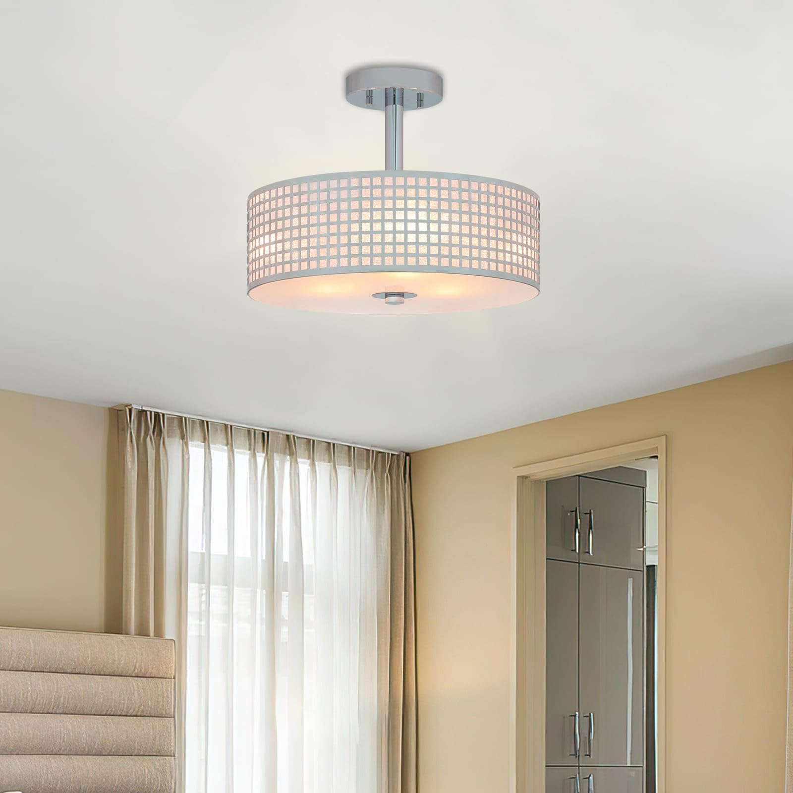 Flush Mount Ceiling Light, 15 inch Modern Chrome Ceiling Light Fixture 3-Light