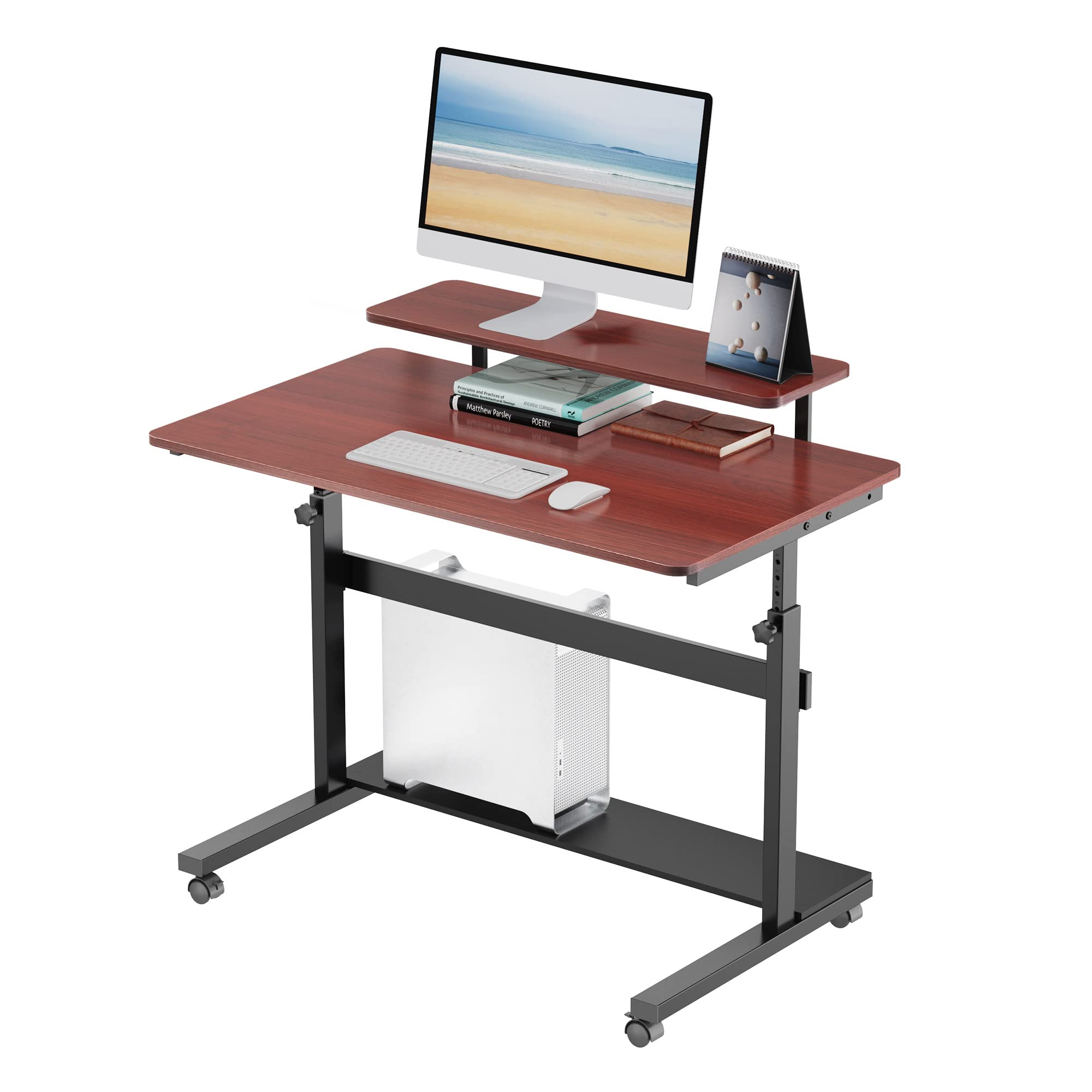 Mobile Standing Desk 41 Inch, Lockable Home Office Height