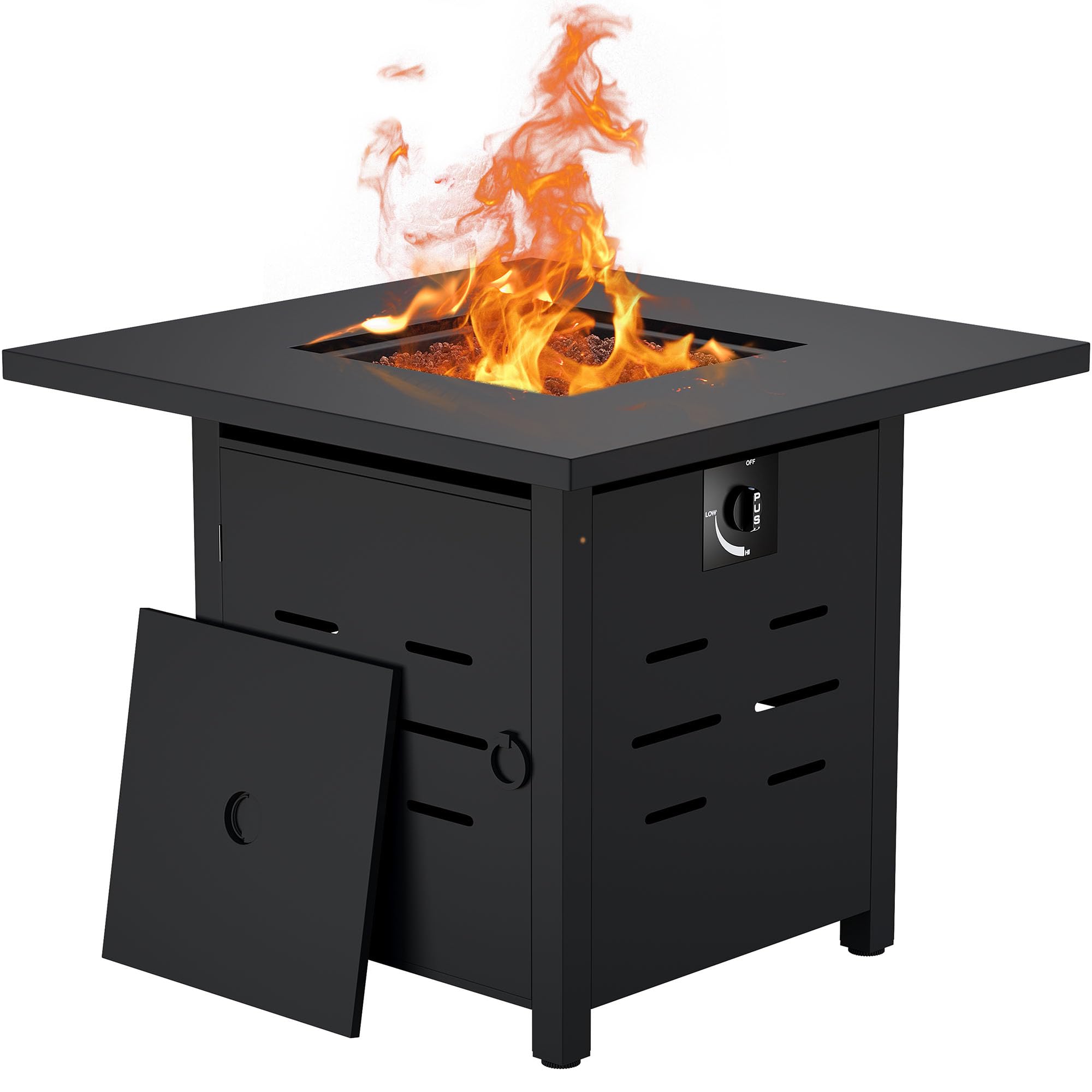 Propane Fire Pit Outdoor Table 50000 BTU Gas Fire Pit with Lid and Lava Rock