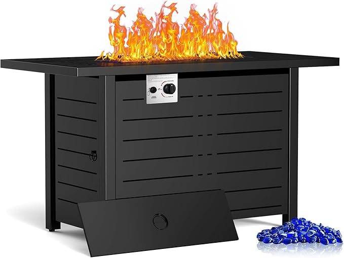 Fire Pit Table, 40000 BTU Propane Fire Pit Table with Lid,Rain Cover and 3 Pounds