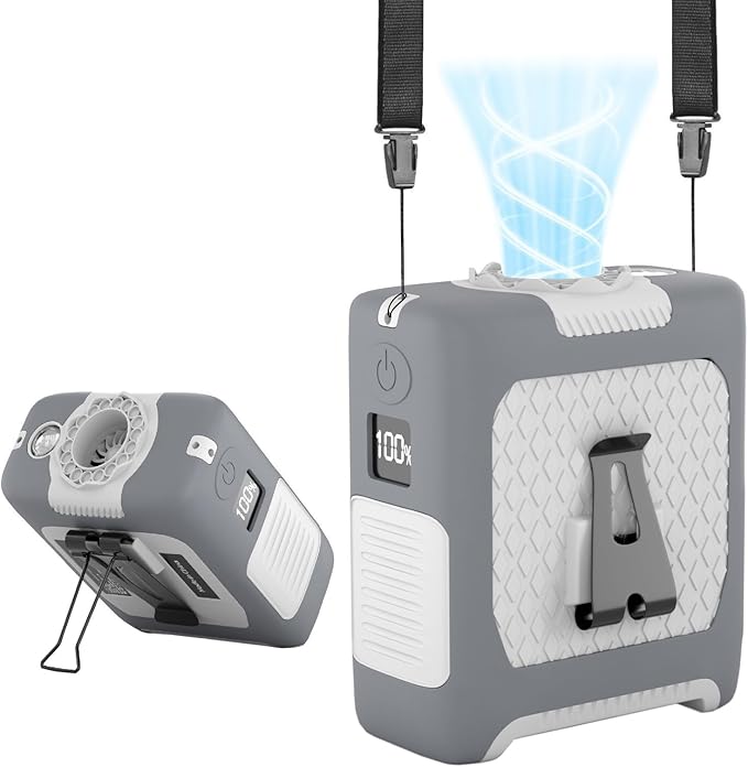 FANSYJKJ Portable Fan Wearable Personal Fan with 5 Speed Max 55 Working Hours Low Noise Portable Neck Fans Cooling Waist Fans for Camping Traveling LED Power Display 10000mAh Rechargeable (Gray)