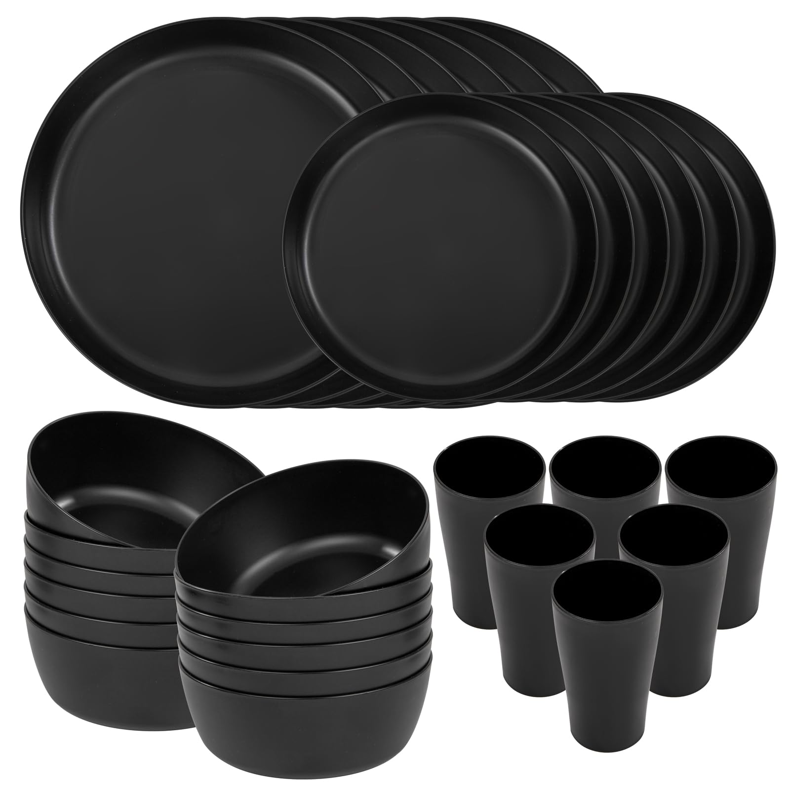 24pcs Black Wheat Straw Plates,Wheat Straw Dinnerware Set