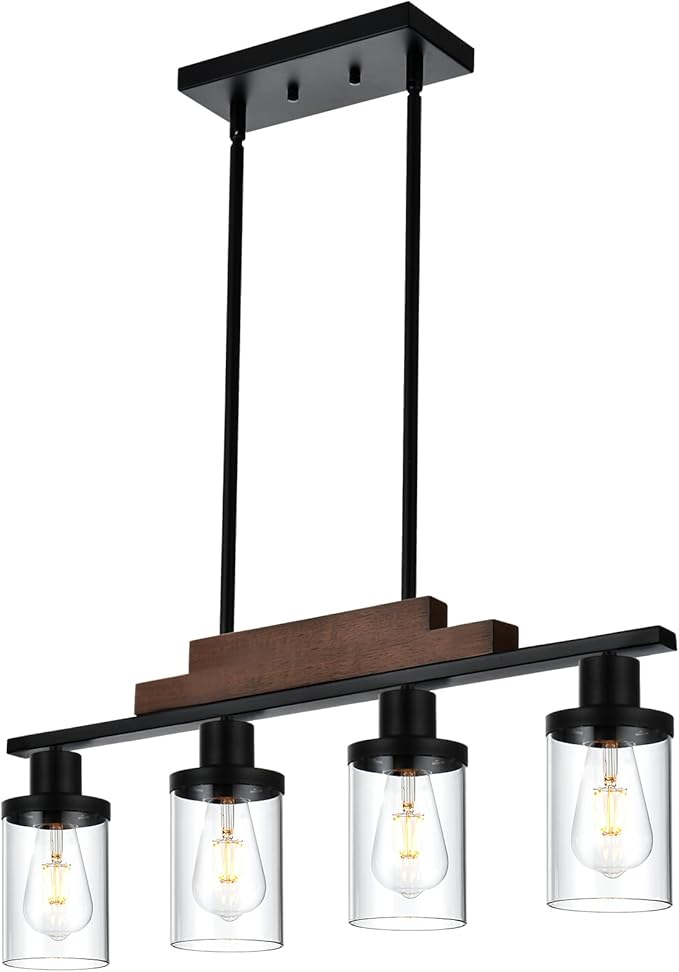 6 Light Rustic Hanging Pendant Light with Clear Glass Shade Farmhouse Linear Chandelier