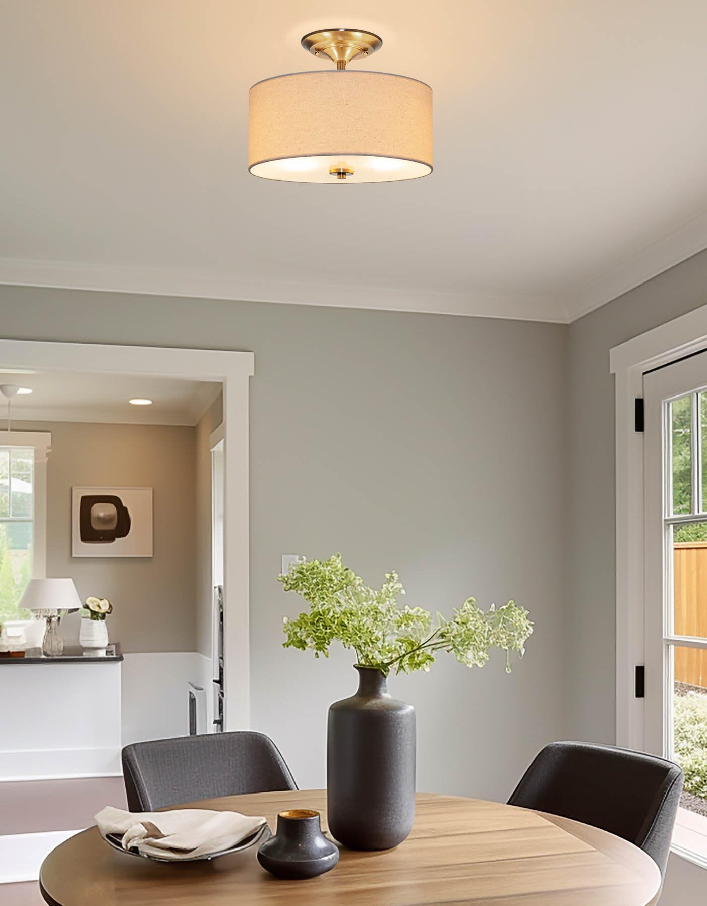 13" 2-Light Semi-Flush Mount Ceiling Light Fixture with Off-White