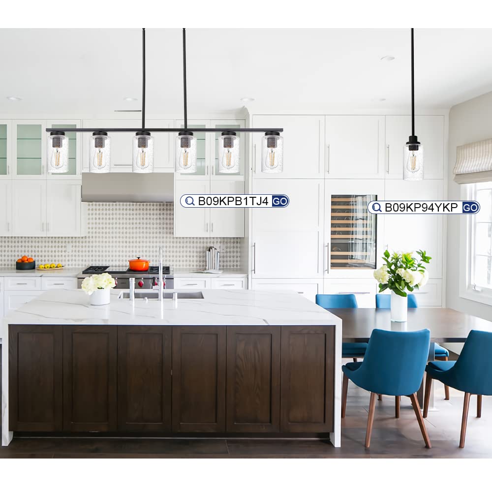 6-Lights Kitchen Island Pendant Light Fixture in Black Finish, Linear Hanging Ceiling Lighting