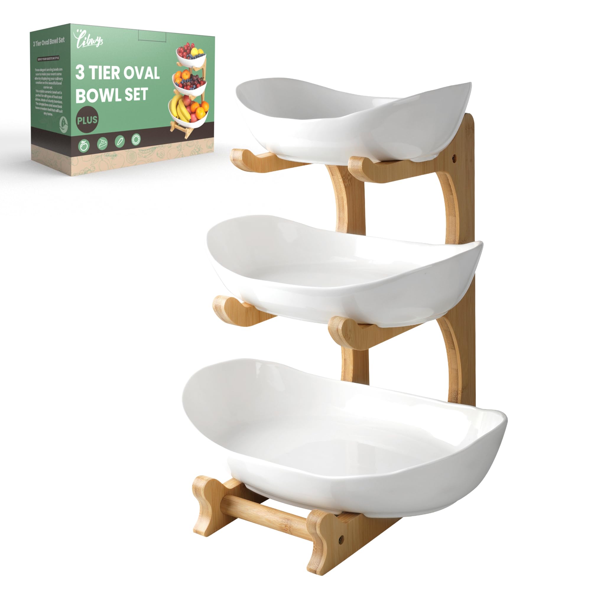 3 Tier Fruit Bowl for Kitchen Counter (PLUS edition) / Ceramic Serving Bowls