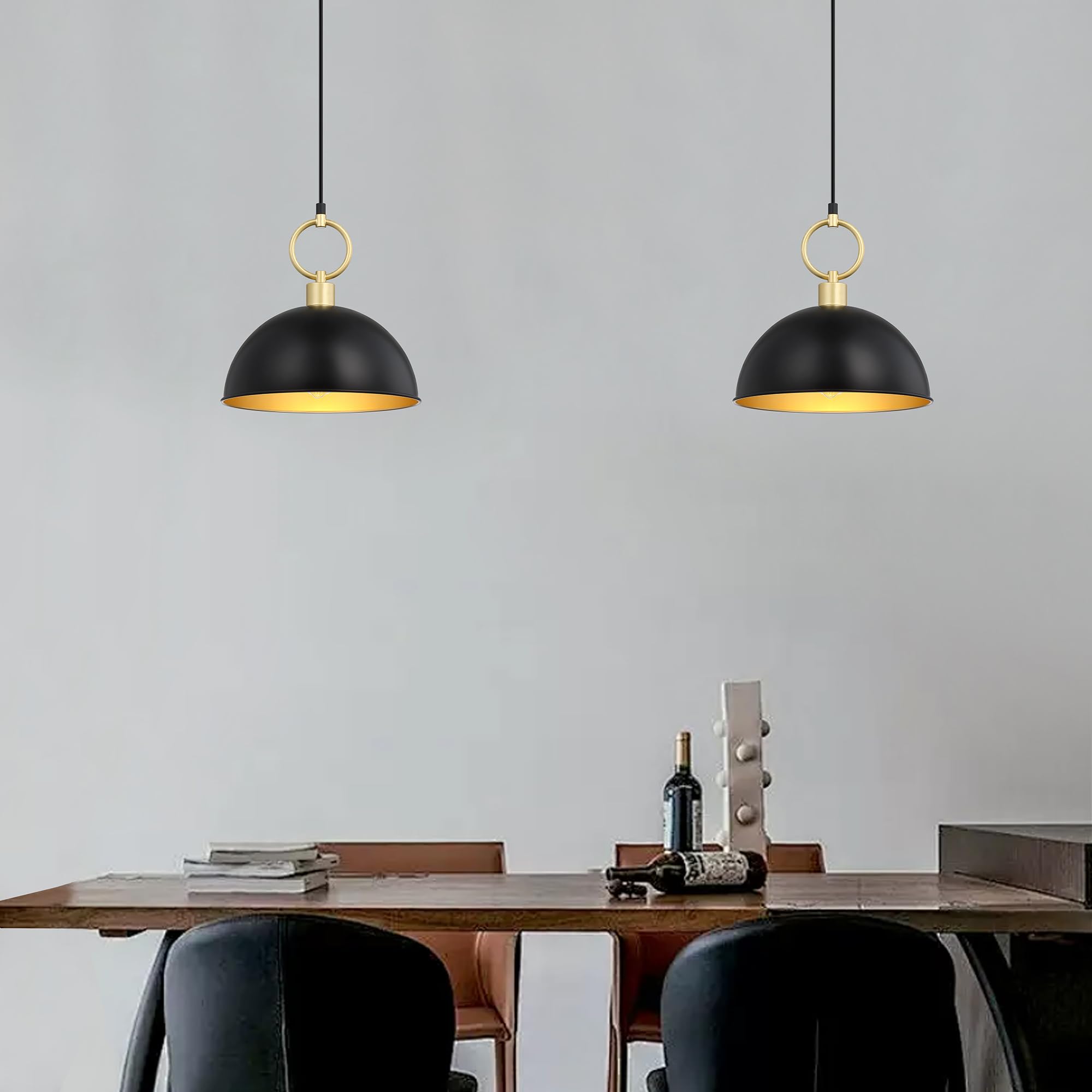 Pendant Lights Kitchen Island,Dining Room Light Fixtures Over Table 2 Pack with Black