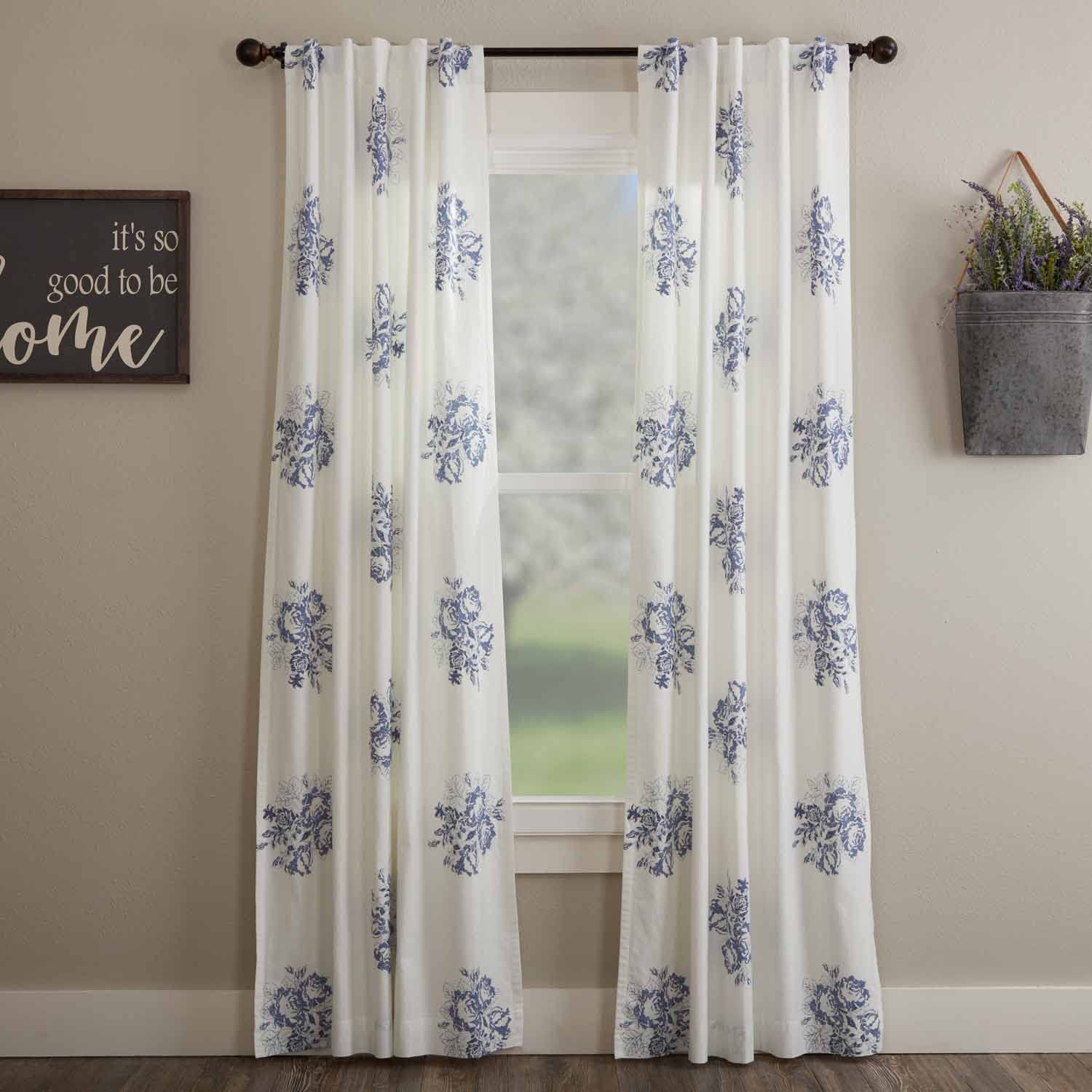 Lydia Blue Panel Curtains, Set of 2 Panels, 96" L x 50" W, Vintage Farmhouse