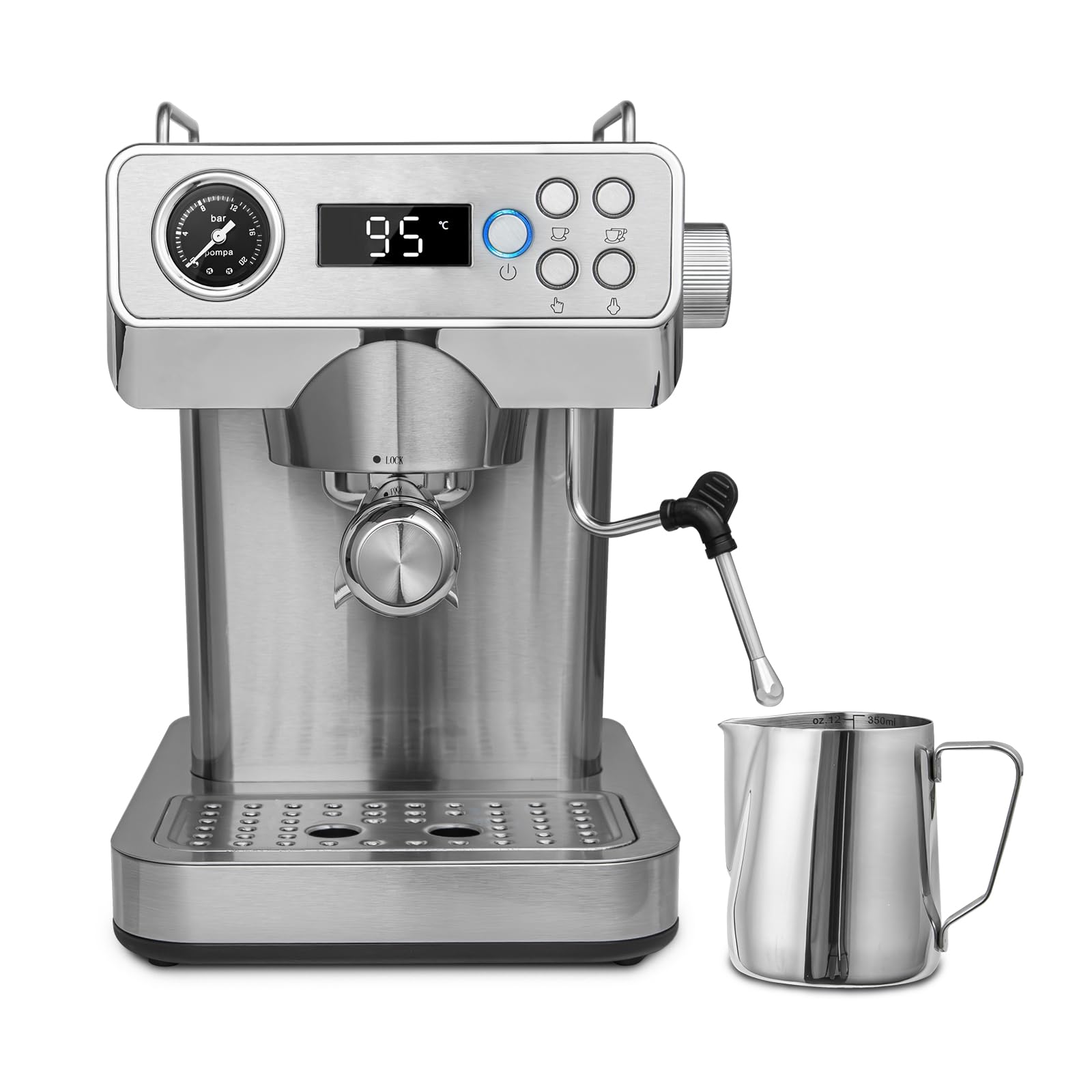 Classic Espresso Machine with Milk Frother, 20 Bar Visible Pressure Guage