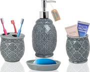 Designer 4-Piece Bathroom Accessory Set – Ceramic Bath Set w/Liquid Soap
