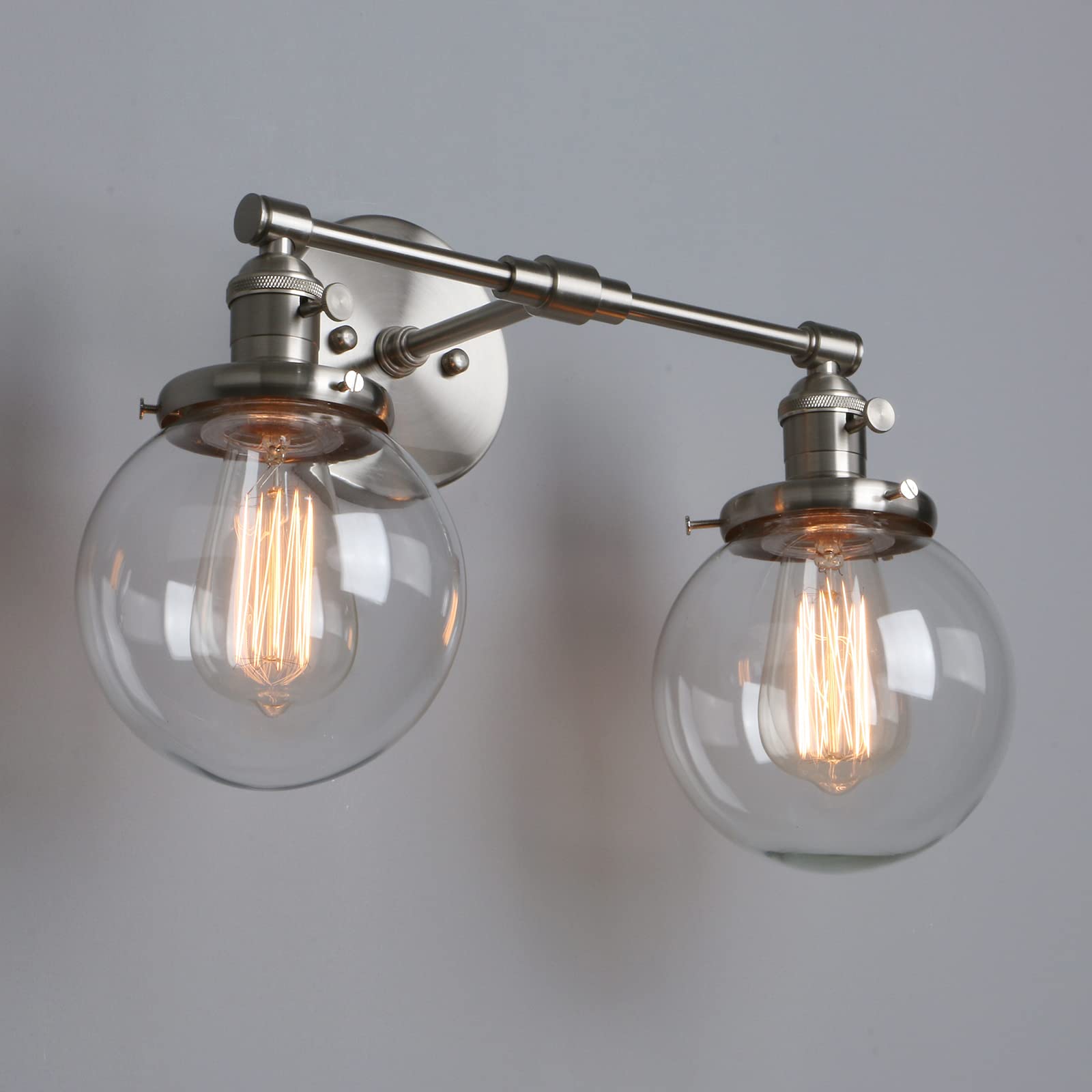 Industrial Wall Light Hardwired Double Wall Sconce with 5.9 Inches Round Clear Glass
