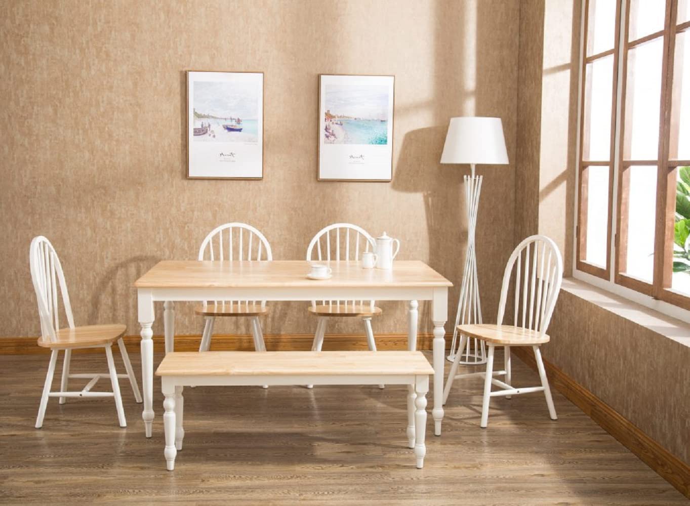 Farmhouse Bench, White/Natural 14 x 48 x 18