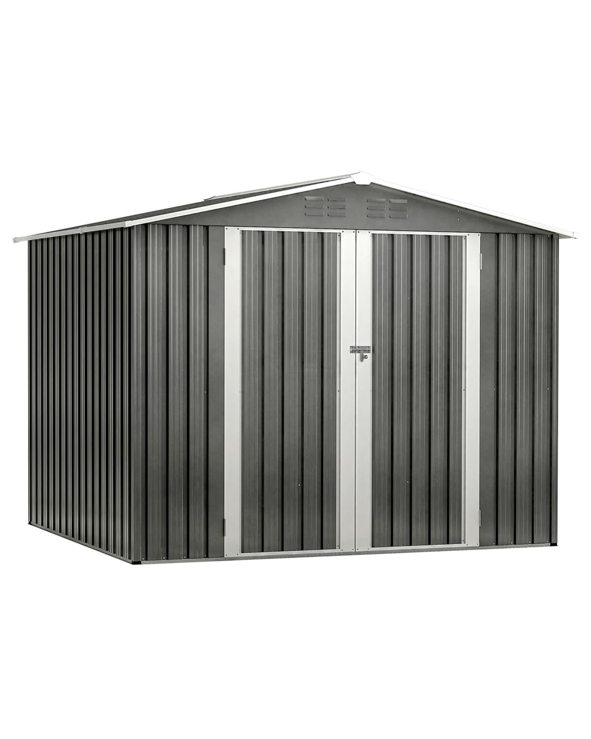 8x6 FT Outdoor Storage Shed with Metal Foundation & Lockable Sliding Doors