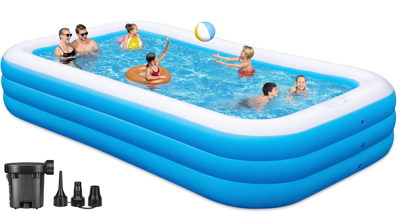 Pool with Pump, 130"x72"x22" Big Family Blow Up Pool for Adults, Full Sized
