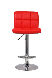 2 Barstools Adjustable Swivel Faux Leather Square Stitch Design Red Color