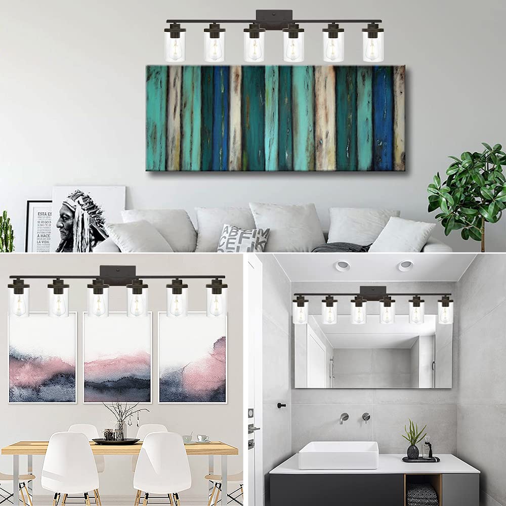 Farmhouse Vanity Lighting Fixtures Oil Rubbed Bronze 6 Light with Glass Shade Bathroom