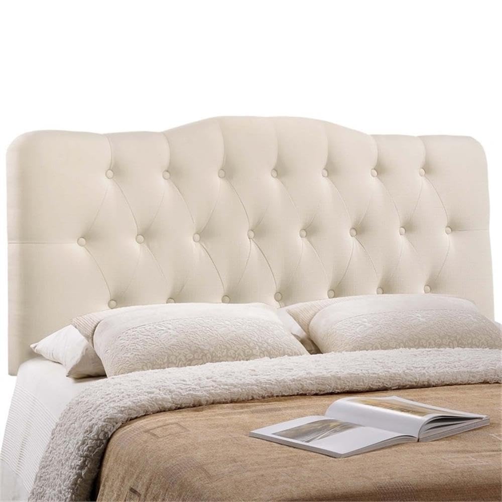 Modern Fabric King Tufted Panel Headboard in Ivory