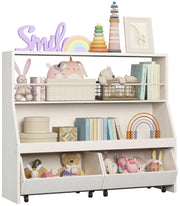 Toy Storage Organizer, Kids Bookshelf with 2 Movable Cubby Drawers