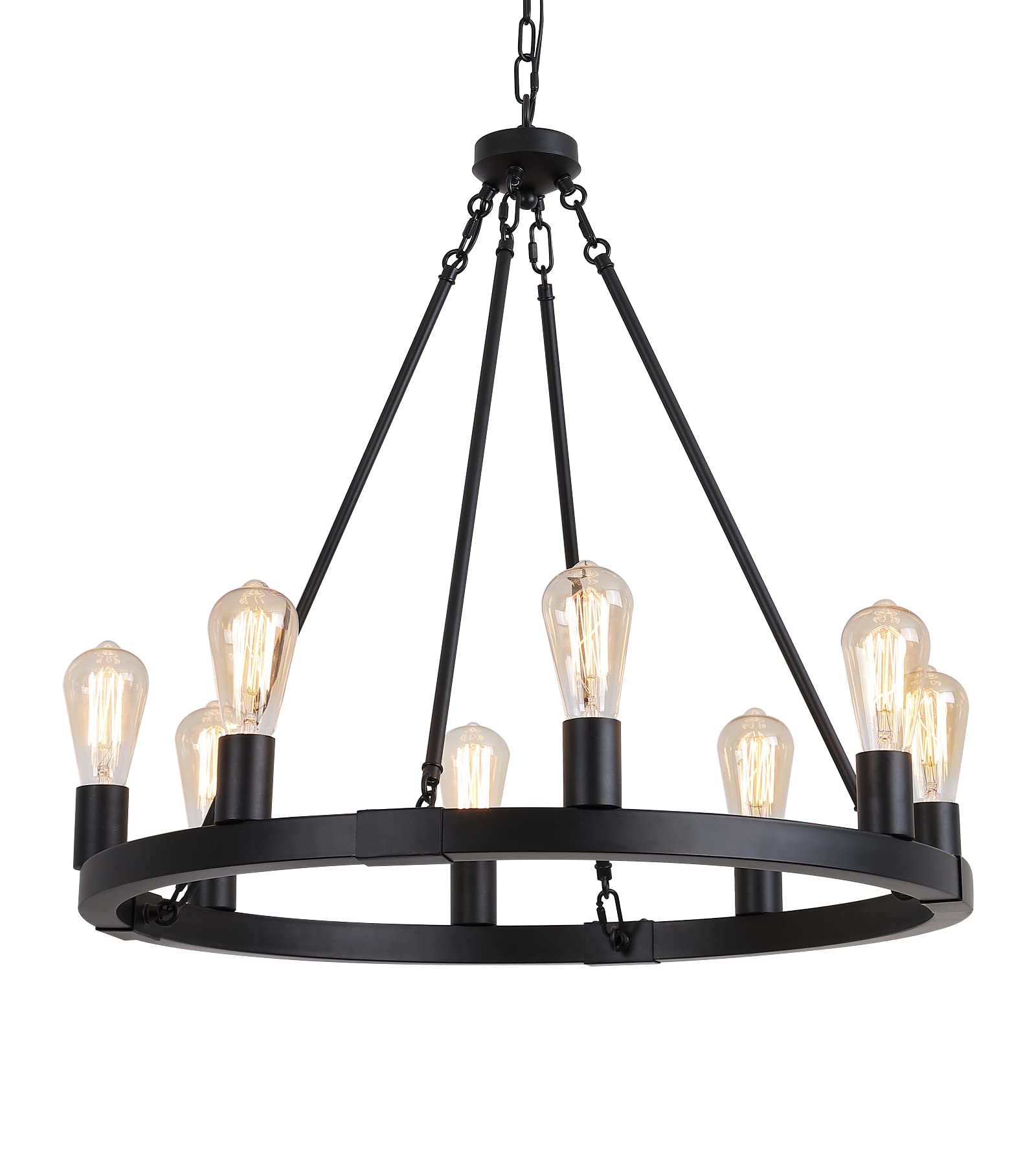 Farmhouse 8-Lights Black Industrial Wagon Wheel Chandelier Light Fixture for Foyer