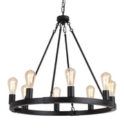 Farmhouse 8-Lights Black Industrial Wagon Wheel Chandelier Light Fixture for Foyer