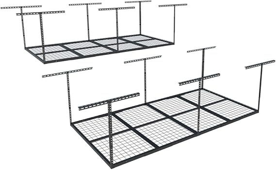 4x8 Overhead Garage Storage Rack, Adjustable Organization System, Heavy-Duty Metal