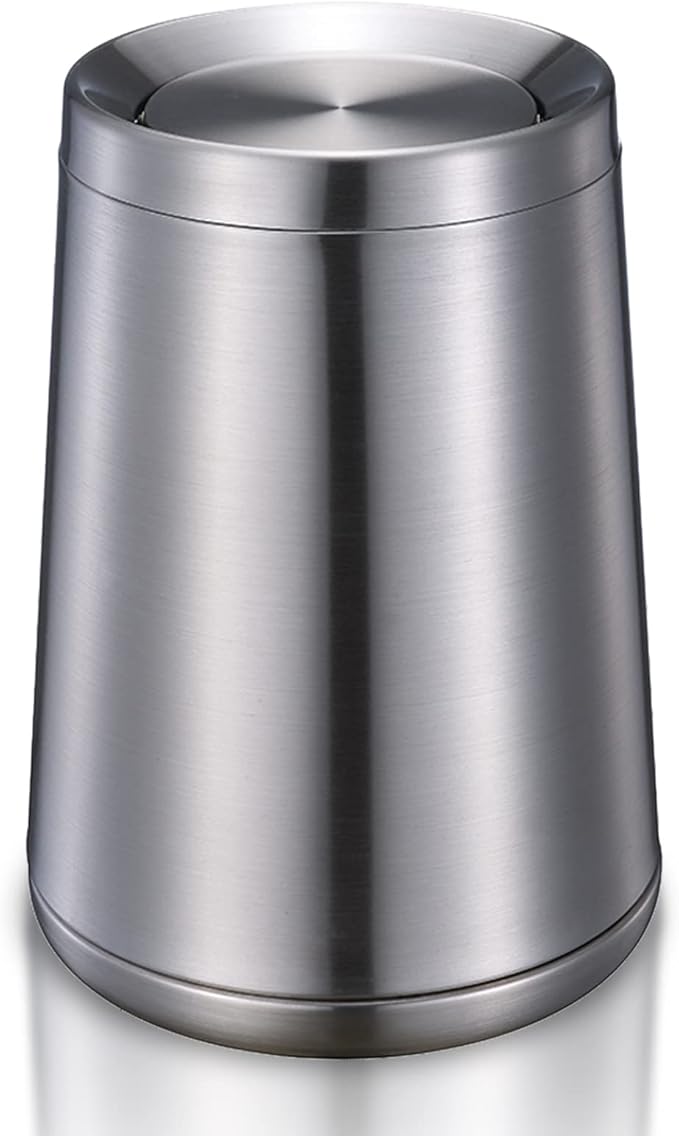 Household Swing Gold Bathroom Trash Can，Brushed Stainless Steel