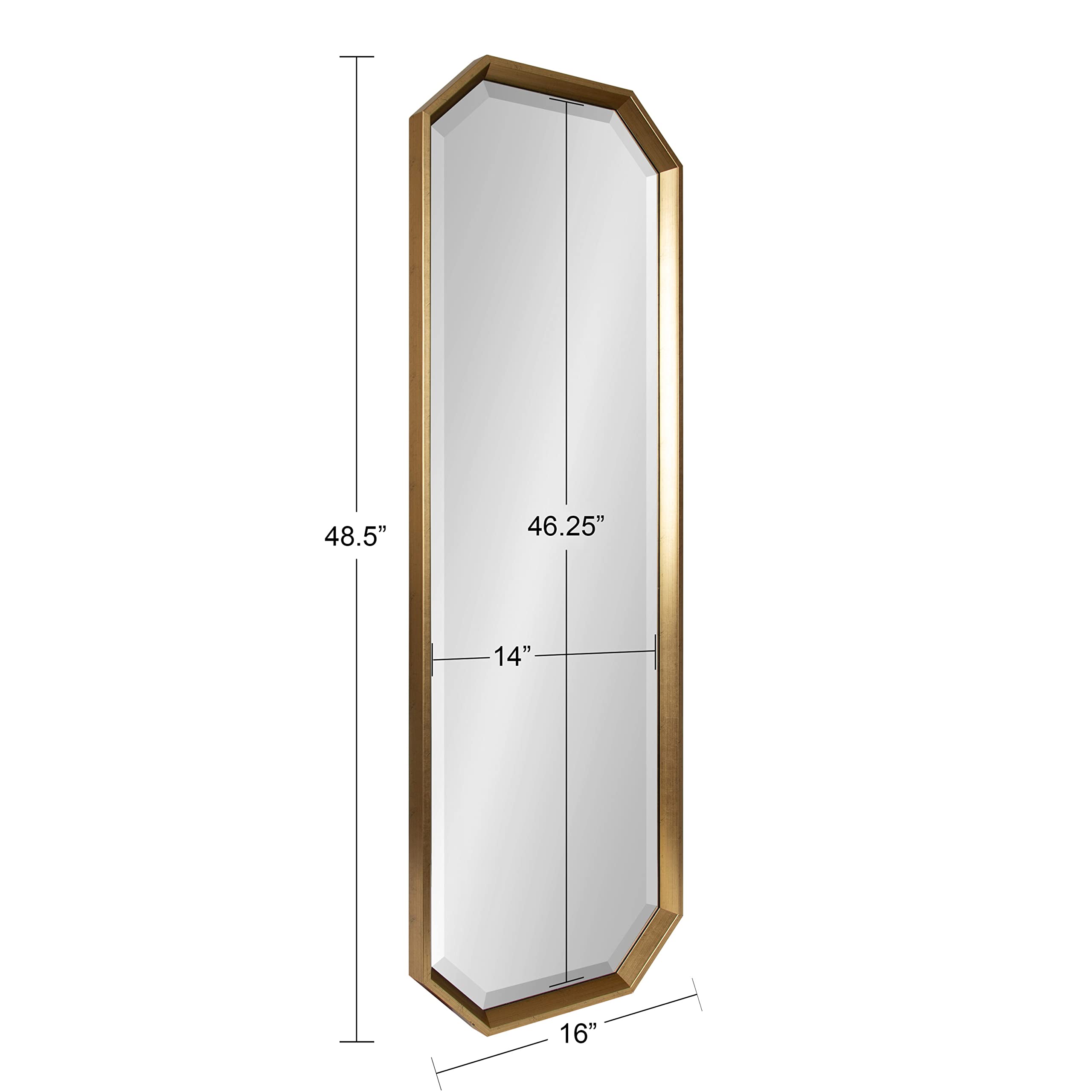 Kate and Laurel Calter Modern Full Length Framed Octagon Wall Mirror, 16 x 48.5, Gold, Decorative Glam Geometric Wall Accent